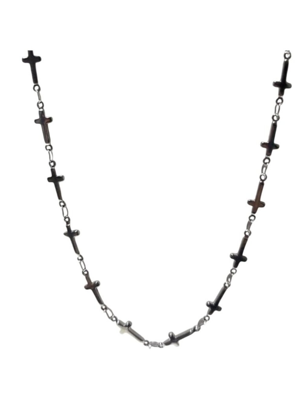 Religious Cross Station Link Necklace Silver Tone Christian Devotional Jewelry